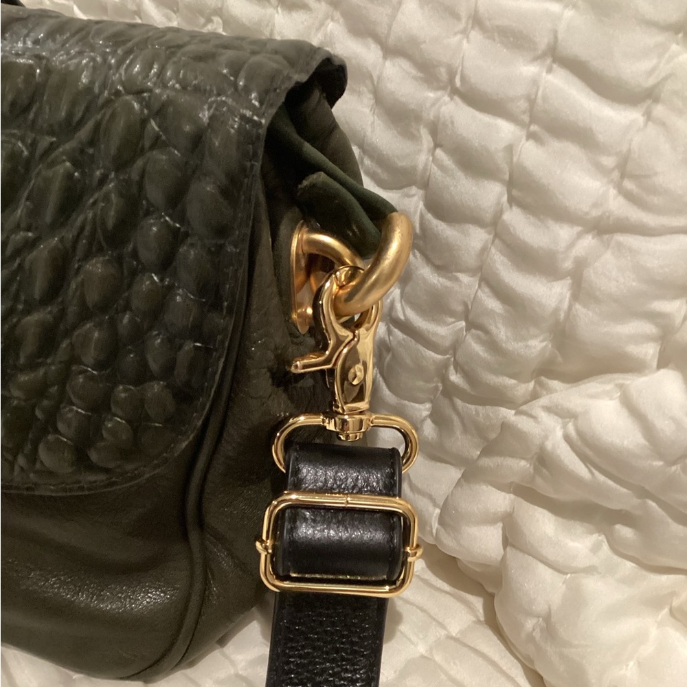 Croc Embossed Dark Olive Leather Bag - Picture 7 of 7